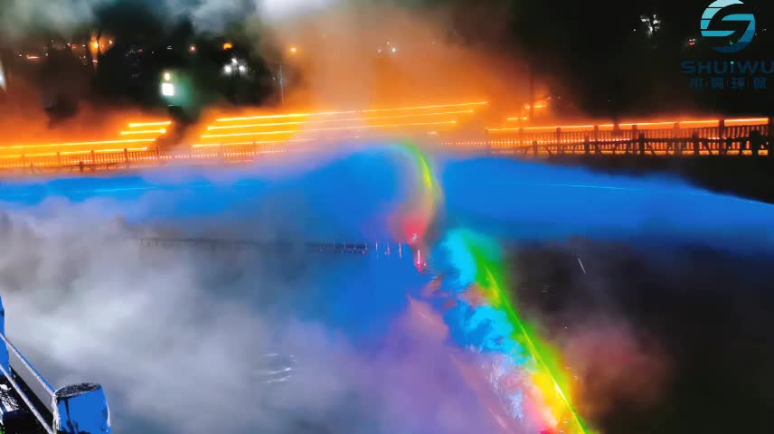 旅游景区夜游人工湖音乐喷泉激光雾喷造景