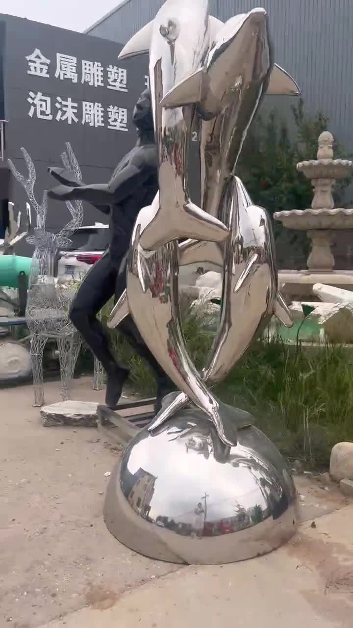 海豚不锈钢304镜面雕塑水景景观小品雕塑