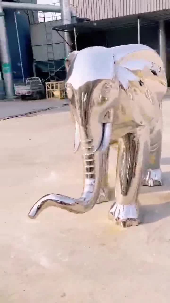不锈钢大象雕塑，镜面大象雕塑