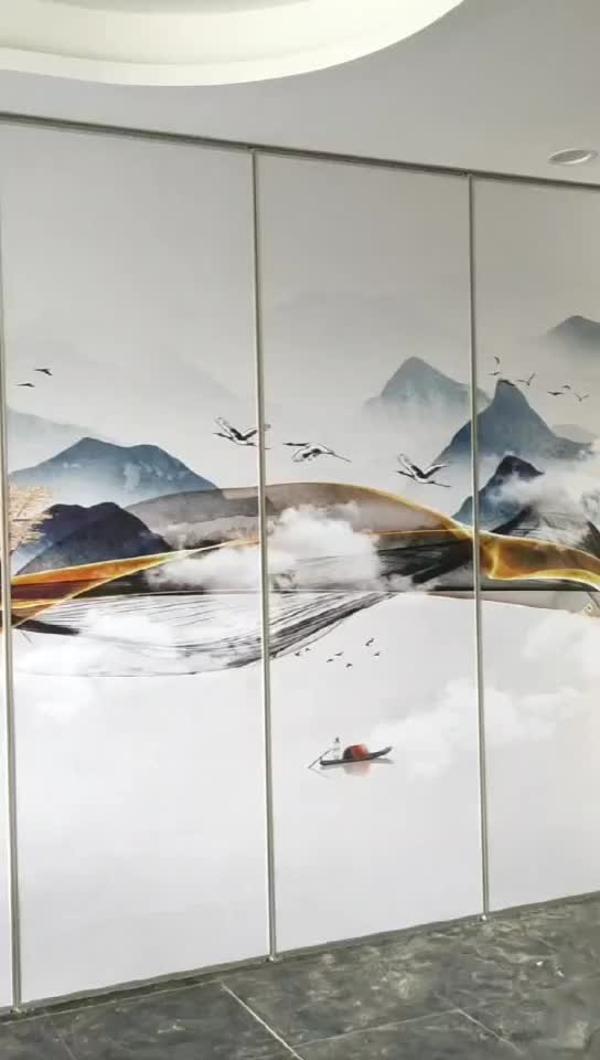 65型山水画免漆板可折叠活动隔断