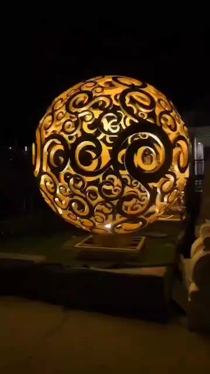 不锈钢镂空球雕塑，发光圆球不锈钢雕塑
