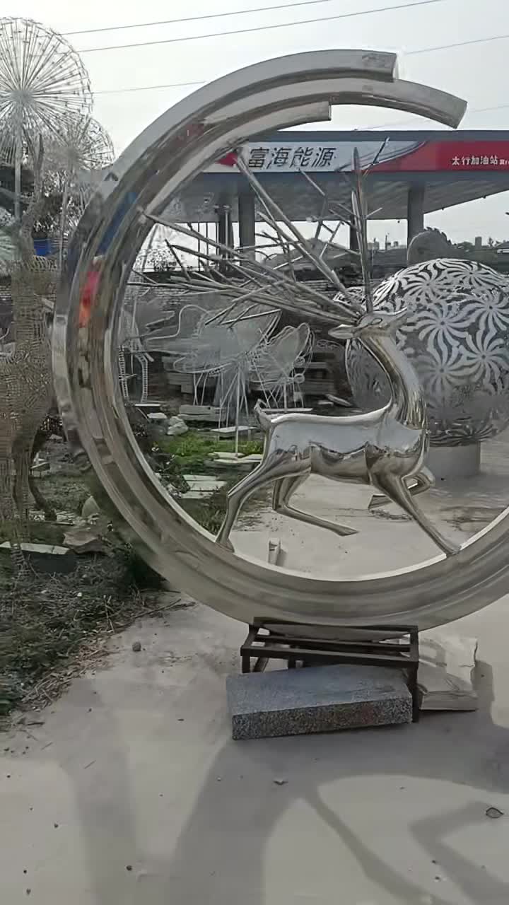 不锈钢圆环鹿雕塑小区房地产园林定制厂家
