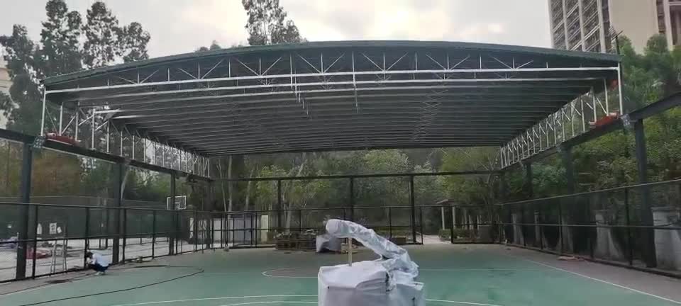 重庆篮球场电动开合顶棚网篮球场伸缩蓬制作