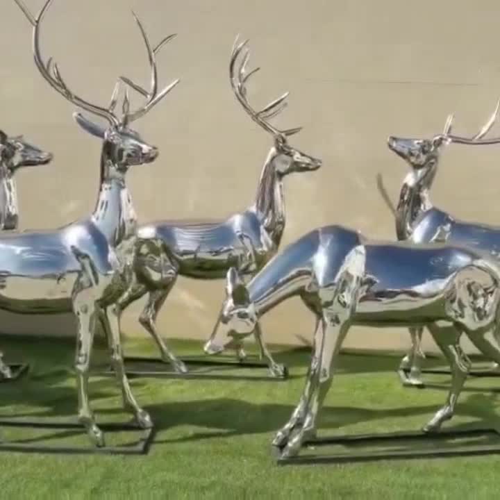 别墅庭院不锈钢鹿雕塑摆件公园草坪装饰
